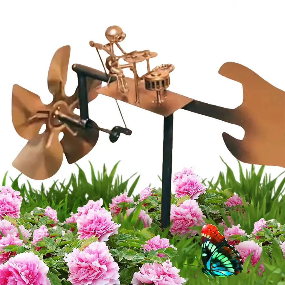 Drummer Windmill Handmade Metal Percussionist Figurine Rockin Art Garden Decor for Music Lovers & Collectors Yard Ornaments