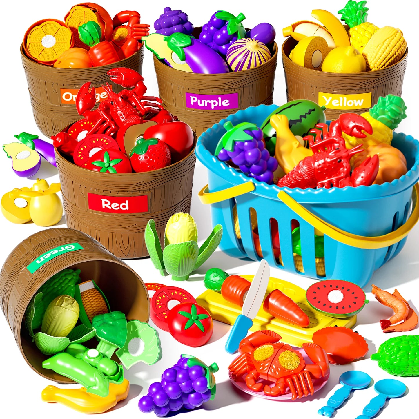 Fruit bucket, cutting and joy toy, vegetable simulation, children's play, kitchen, baby food, vegetable cutting, kitchen utensil