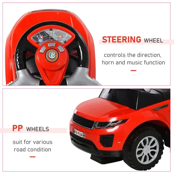 2 In 1 Toddler Push Car Ride On Stroller With Horn Music Lights Red