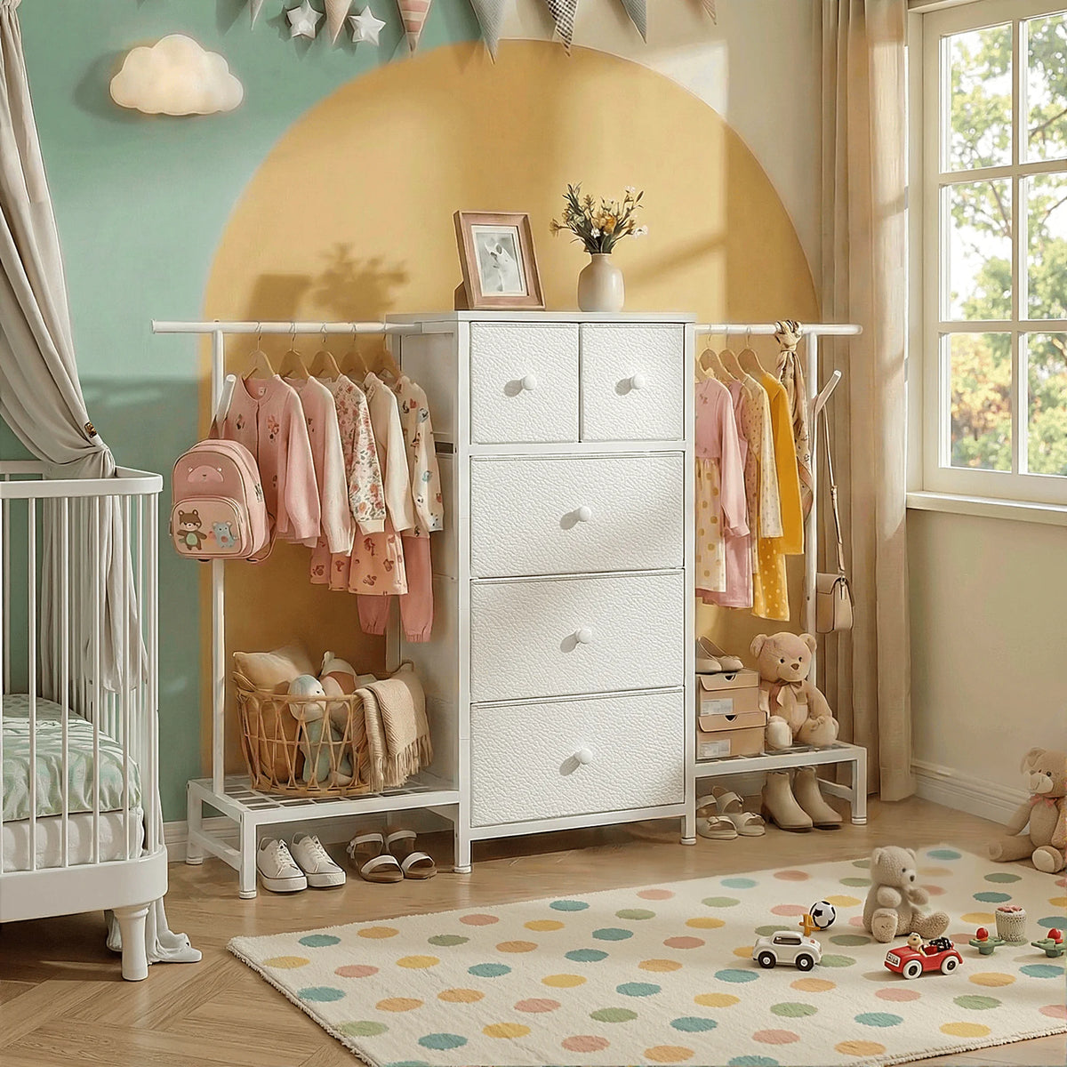 5 Drawer Dresser With Hanging Rod And Shoe Rack Bedroom Closet Organizer