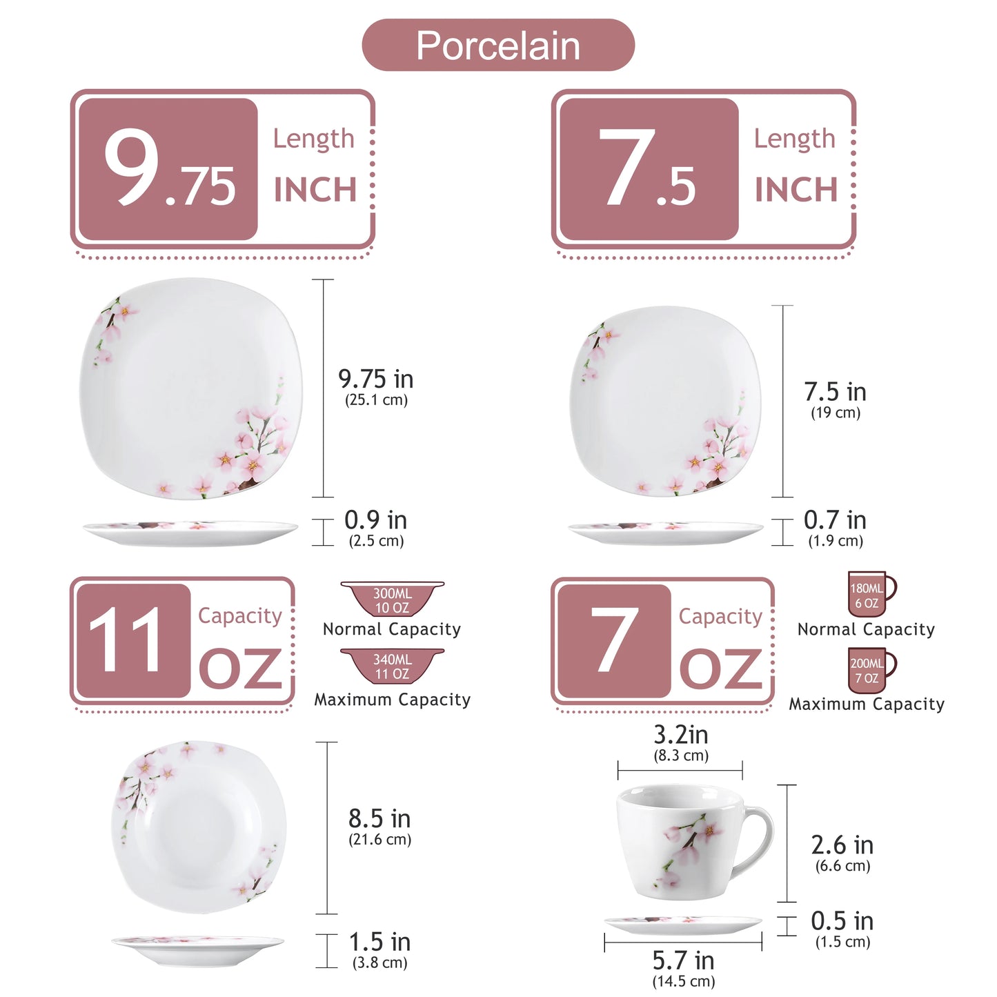 Veweet Annie 30 Piece Porcelain Dinnerware Set Floral Pink Service For 6
