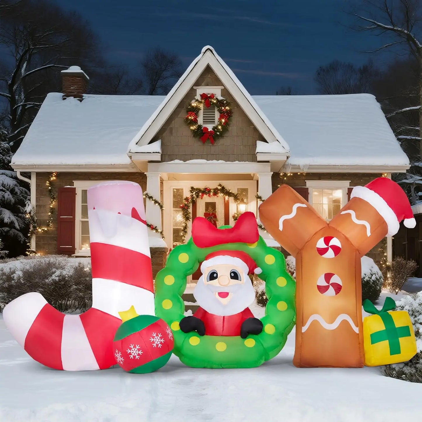 JOYFY 8 FT Long Christmas Inflatable Decoration Blow Up Joy with Santa with Build-in LEDs for Xmas Party Decor Christmas Gift