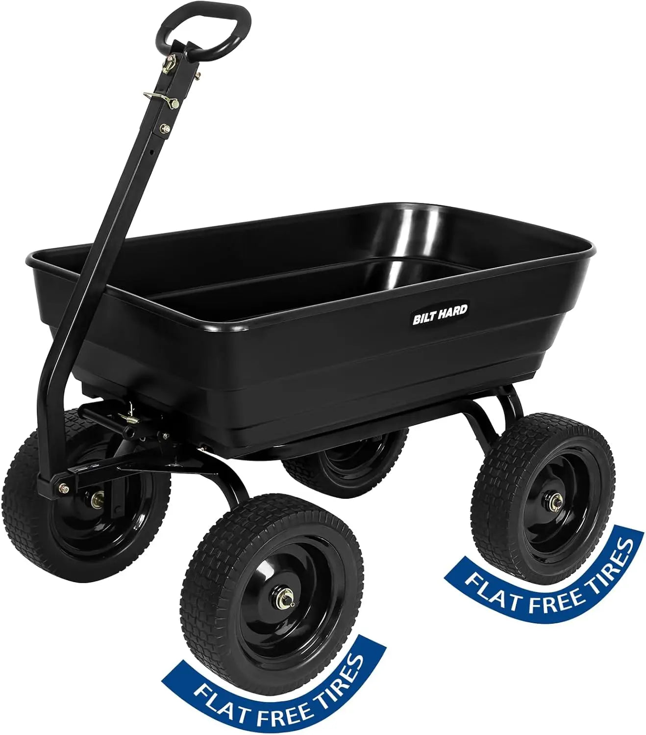 BILT HARD 4 Cu.Ft 10" No-Flat Tires Poly Yard Dump Cart with 180° Rotating Handle 600 lbs Capacity Heavy Duty Garden Carts Wagon