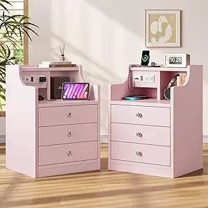 Adorneve Night Stands Set of 2 with Charging Station Hutch