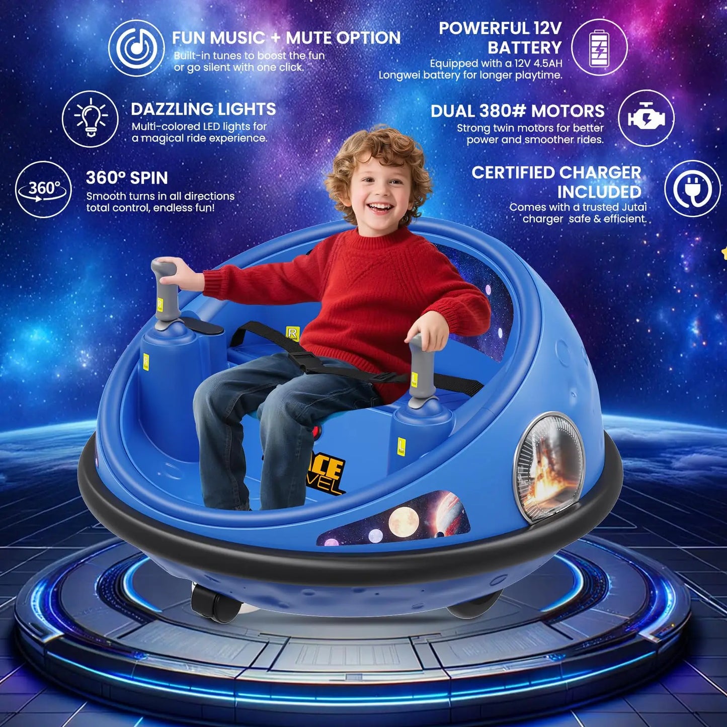 360 Degree Spin Kids Electric Bumper Car With Remote LED Lights Indoor Outdoor