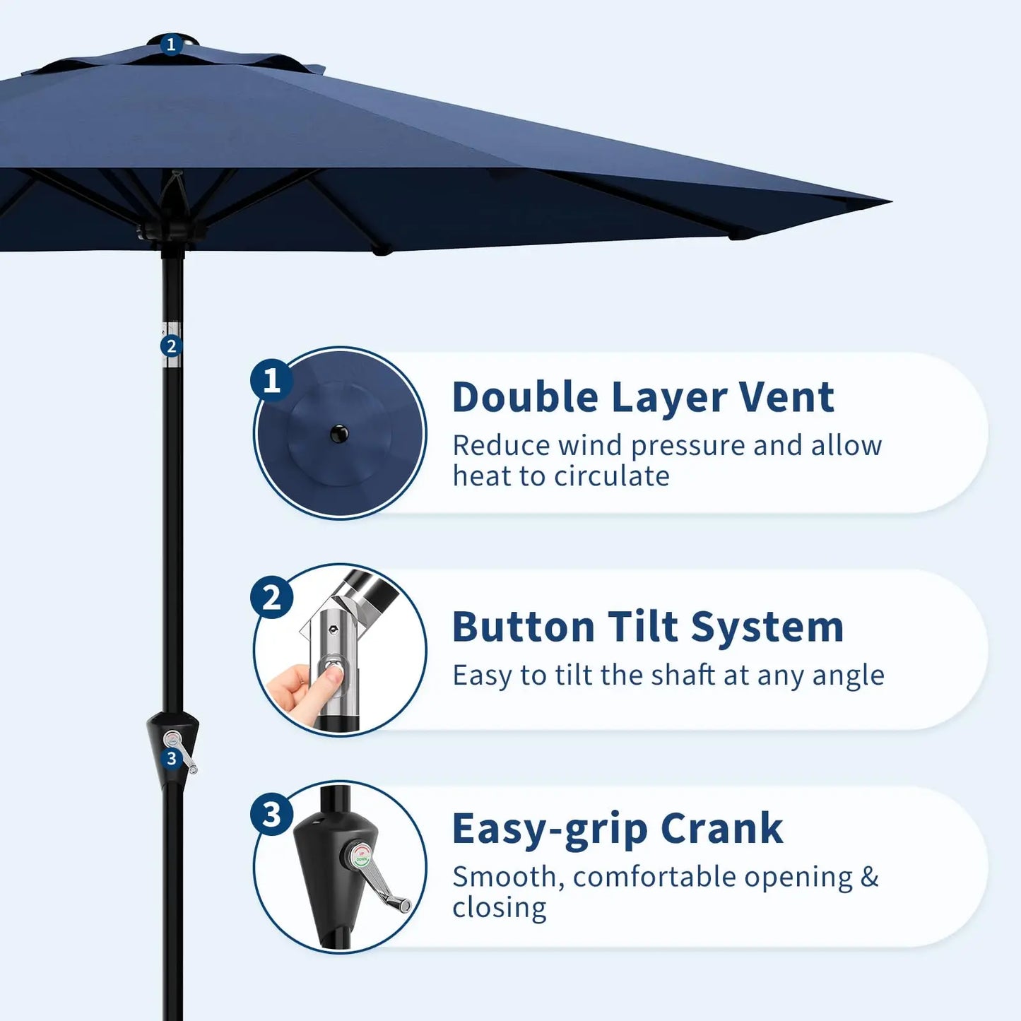 10 Foot Patio Market Umbrella With Crank Lift and Tilt Waterproof