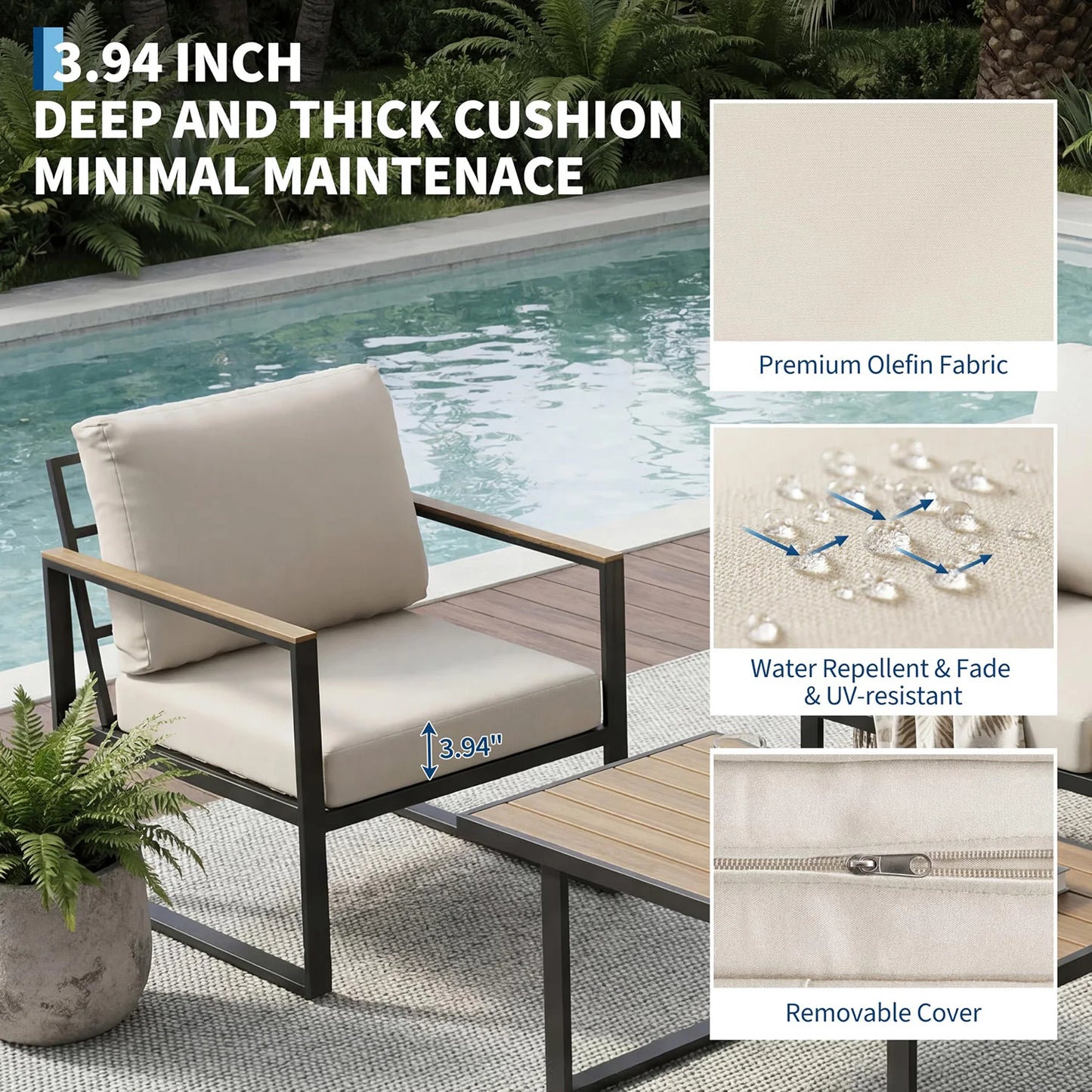 Modern 4 Piece Patio Furniture Set With Sectional Sofa And Coffee Table Cushions