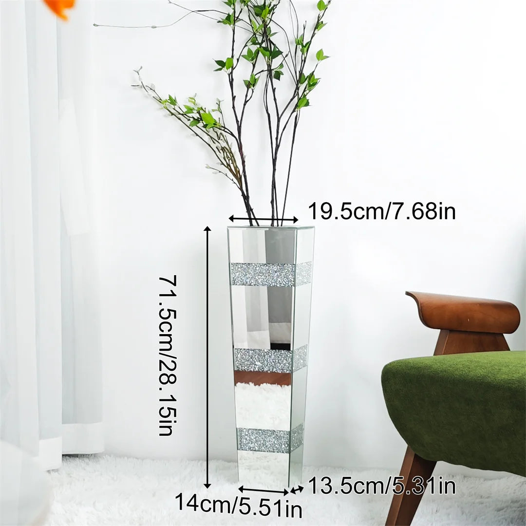 Modern Floor Vase Crystal Silver Mirrored Flower Vase For Floral Arrangement