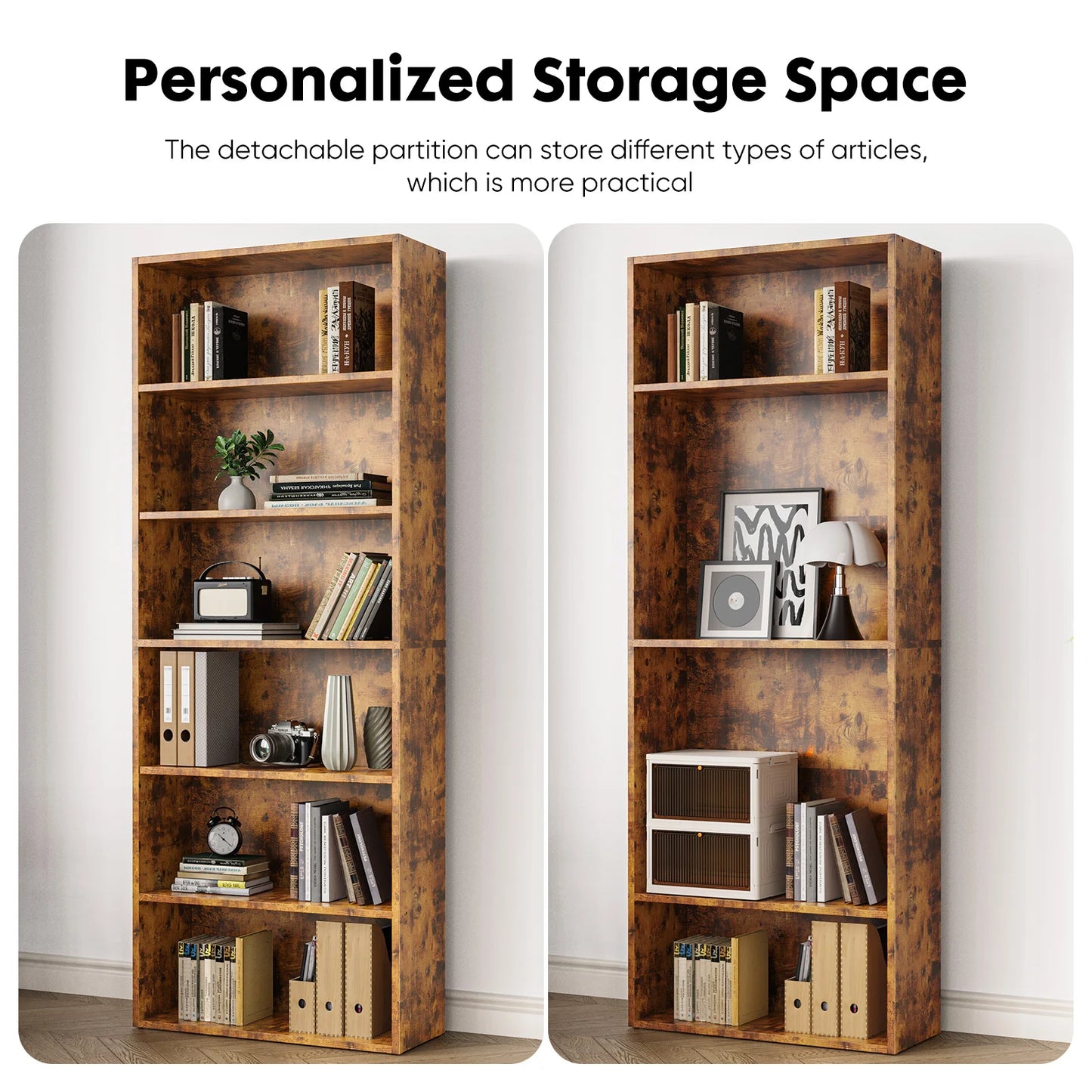 JHK 6 Tier Wooden Bookcase 63Inch Tall Floor Standing Open Bookshelf Living Room