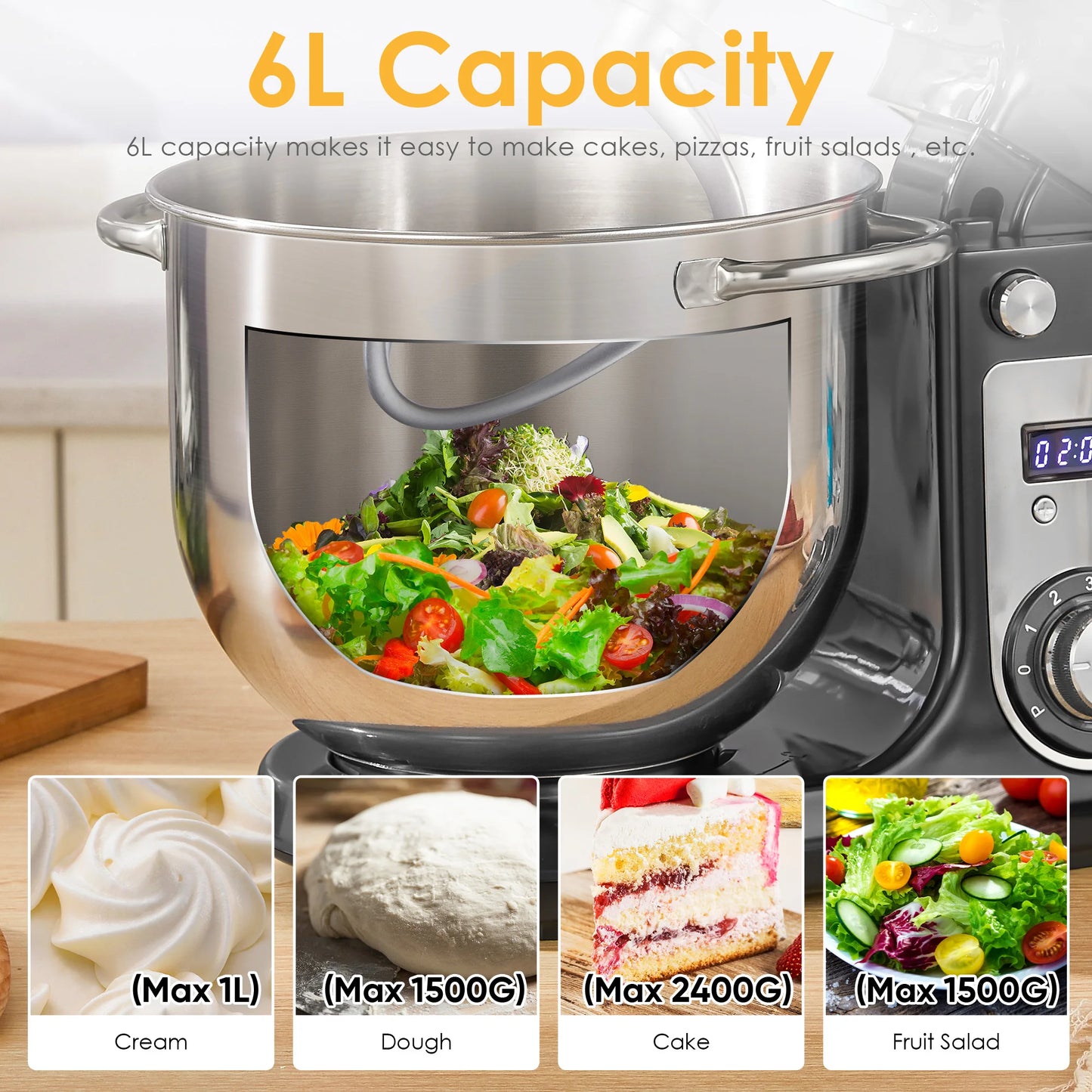 BioloMix 6 Speed Stand Mixer And Blender 1200W 6L Quiet Kitchen Appliance