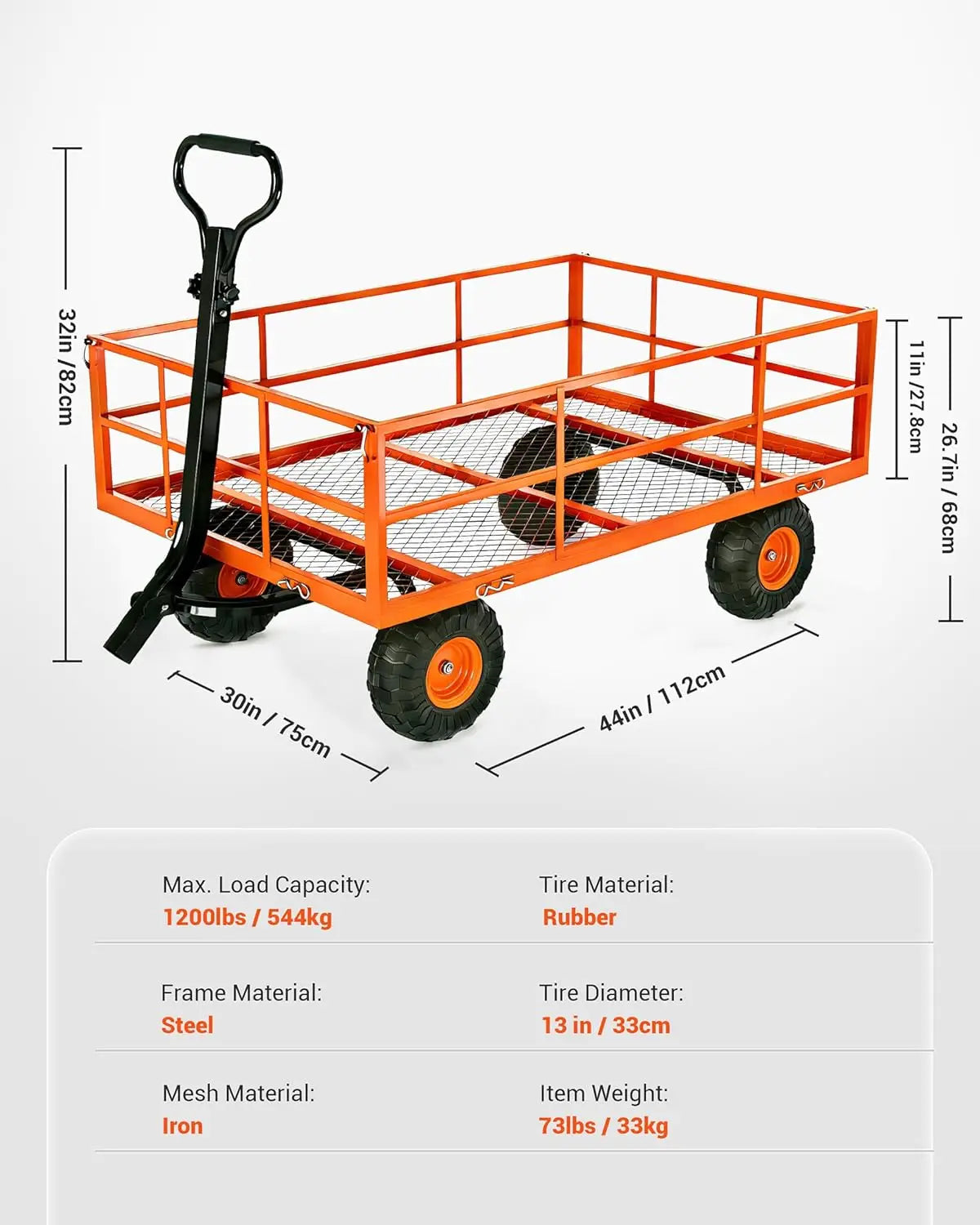 Heavy Duty Steel Garden Cart 1200 1400 Lbs Capacity 13 Inch Wheels