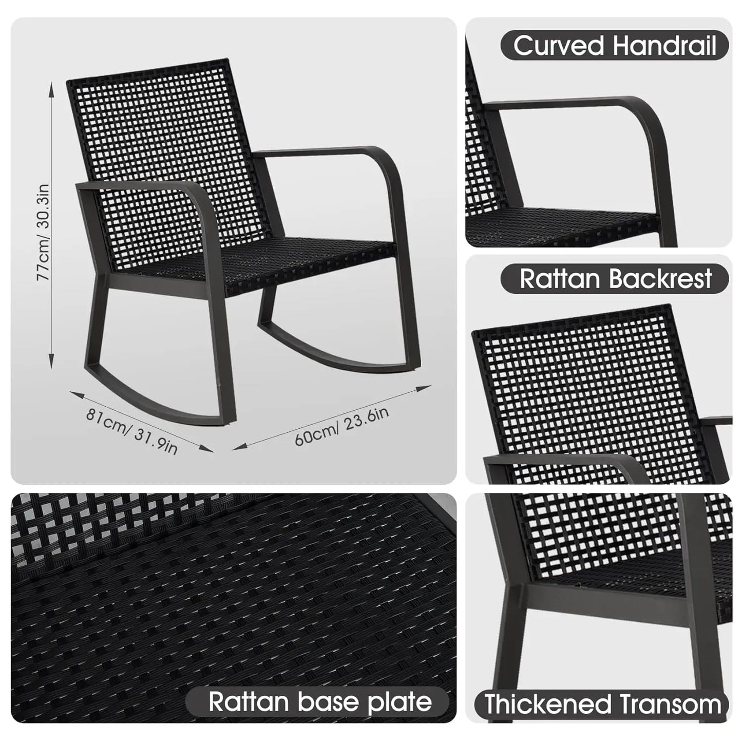 Bistro 3 Piece Patio Set With Rattan Rocking Chairs And Table Outdoor