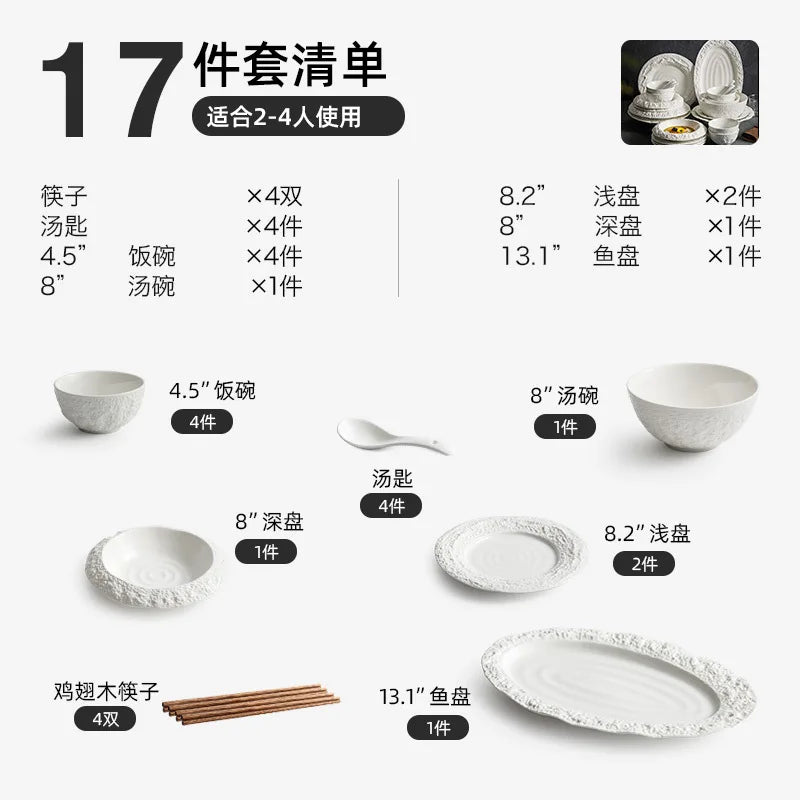 White Ceramic Tableware Set With Bowls And Chopsticks Luxury Porcelain