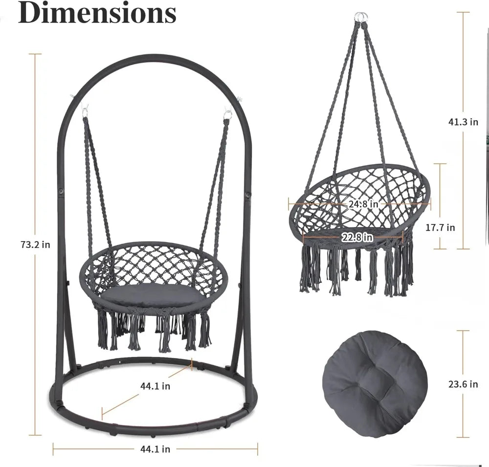 Indoor Outdoor Hammock Swing Chair With Stand 330 Lbs Capacity Grey