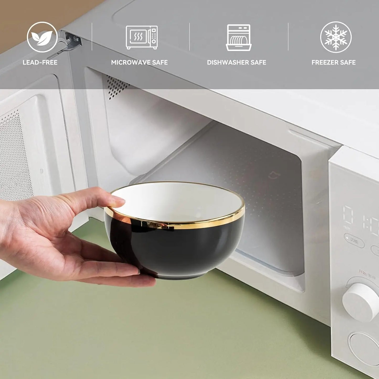 Black Ceramic Dinnerware Set For 4, 16-Piece With Gold Rim Crack Resistant