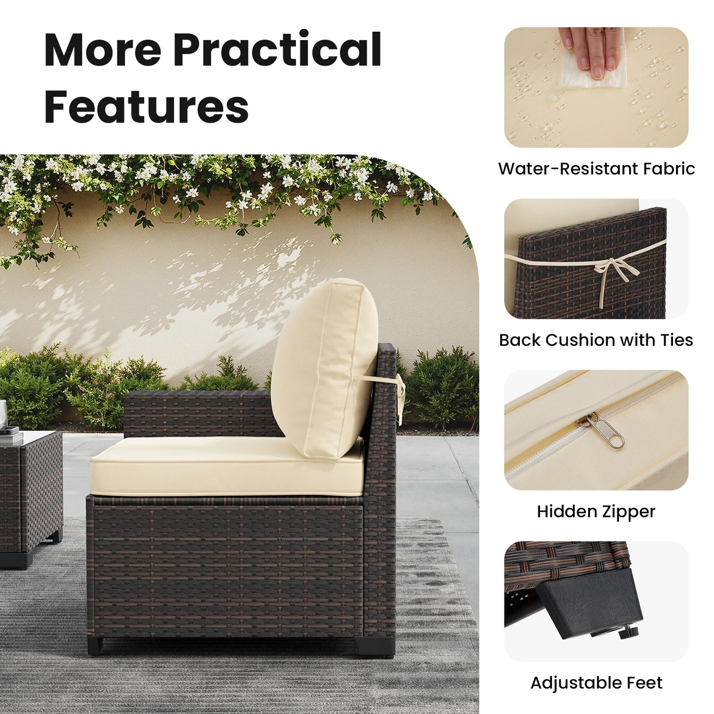 7 Piece Patio Sectional Furniture Set With 44 Inch Fire Pit Table Garden Rattan
