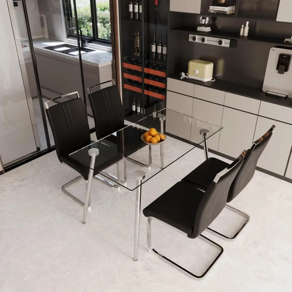 Glass Dining Table Set For 4 Modern Rectangle Chairs