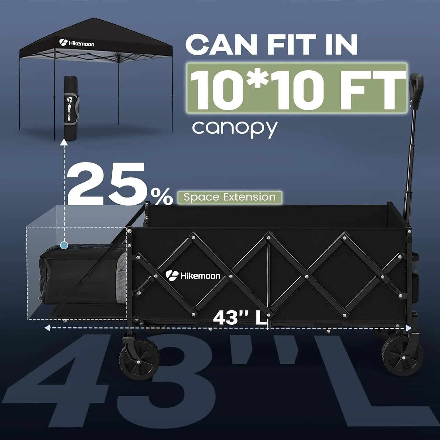 43 Inch Extra Long Collapsible Wagon With Extended Tailgate Outdoor Use 360 Lbs