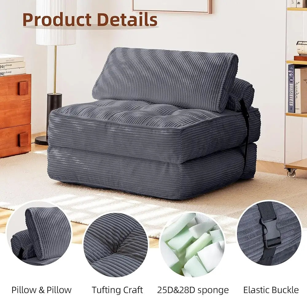 Folding Sofa Bed Convertible Chair With Corduroy Fabric