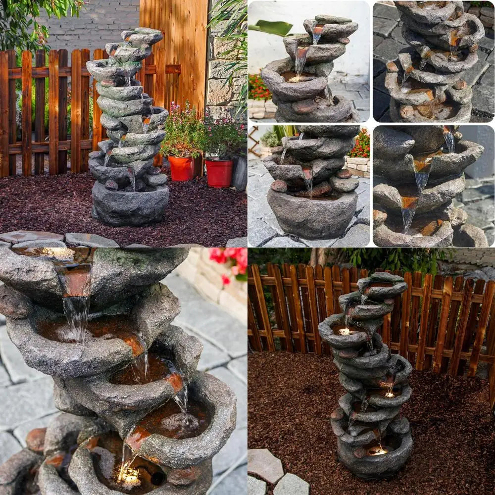 10-Tier Outdoor Rock Waterfall Fountain for Garden, Patio, Deck, and Pond Decor