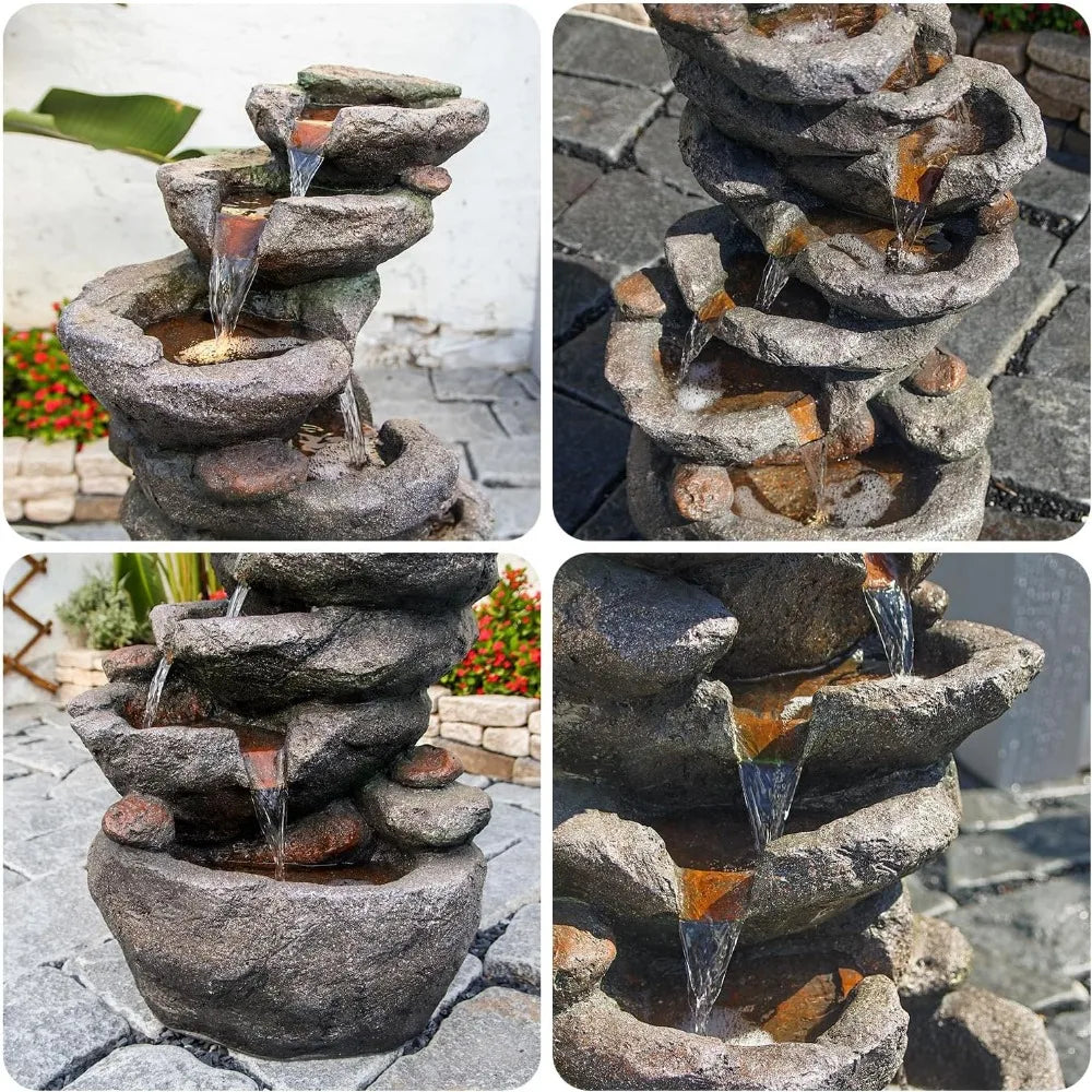 10-Tier Outdoor Rock Waterfall Fountain for Garden, Patio, Deck, and Pond Decor