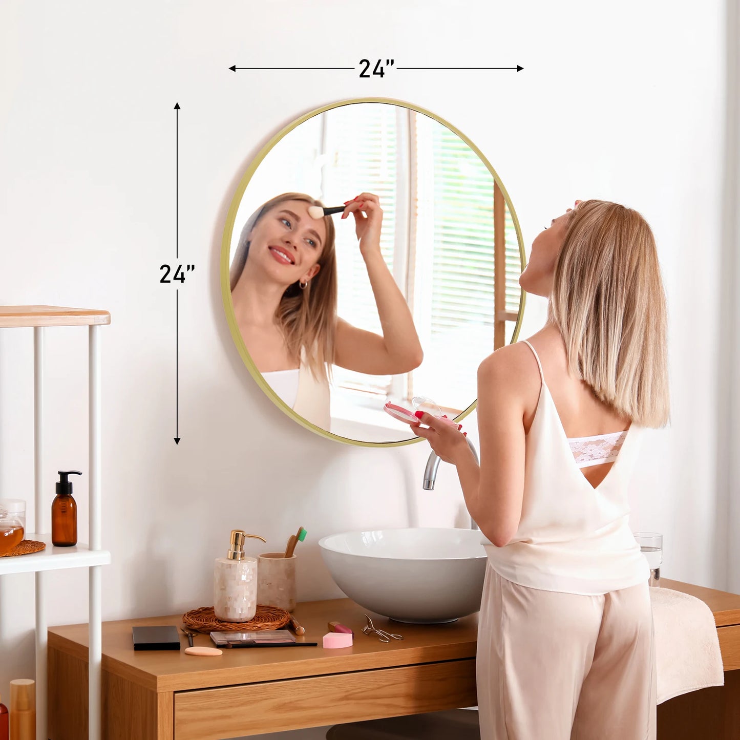 Jhk Matte Gold Round Wall Mirror 30 Inch Modern Tempered Glass