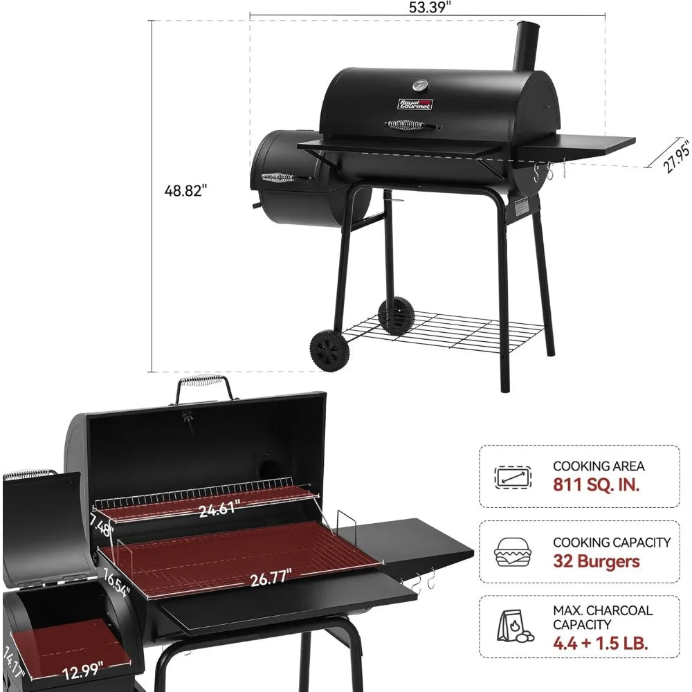 CC1830SC Charcoal Grill Offset Smoker With Cover 811 Square Inches Black Outdoor