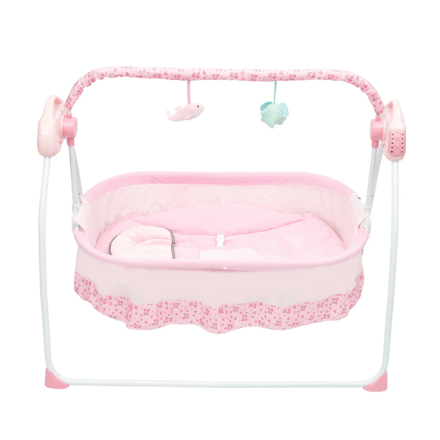 Electric Baby Crib Cradle 0 To 18 Months Foldable Swing Pink Portable