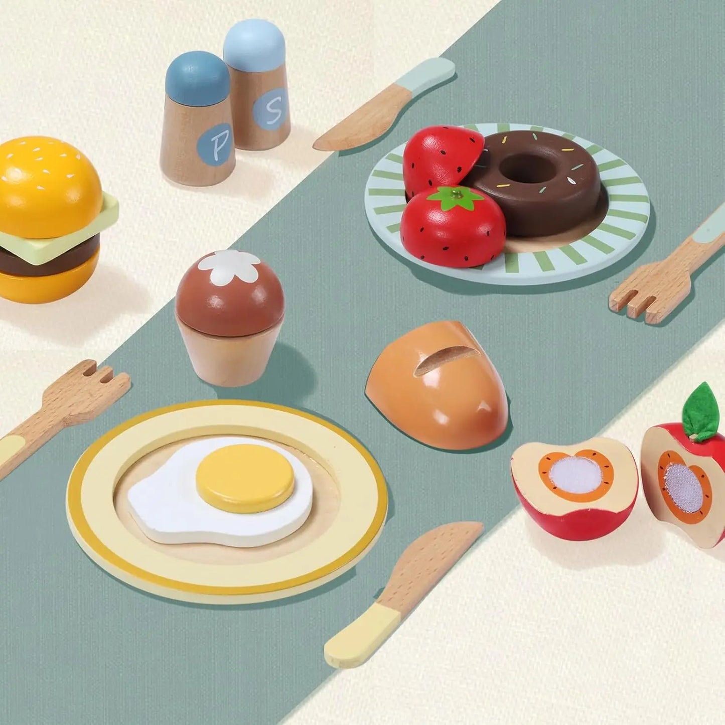 Wooden Play Food Set 78Pcs Pretend Kitchen Toys For Kids