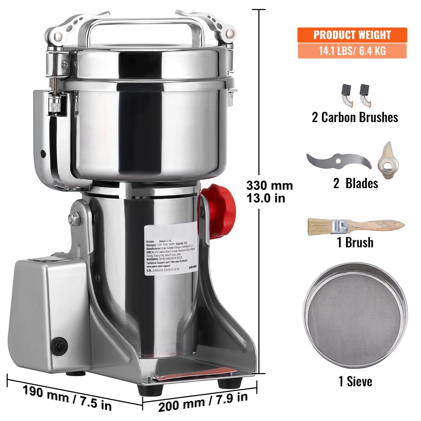 SucceBuy Electric Grain Mill Grinder 150-2500g for Dry Herbs Spices Coffee Corn