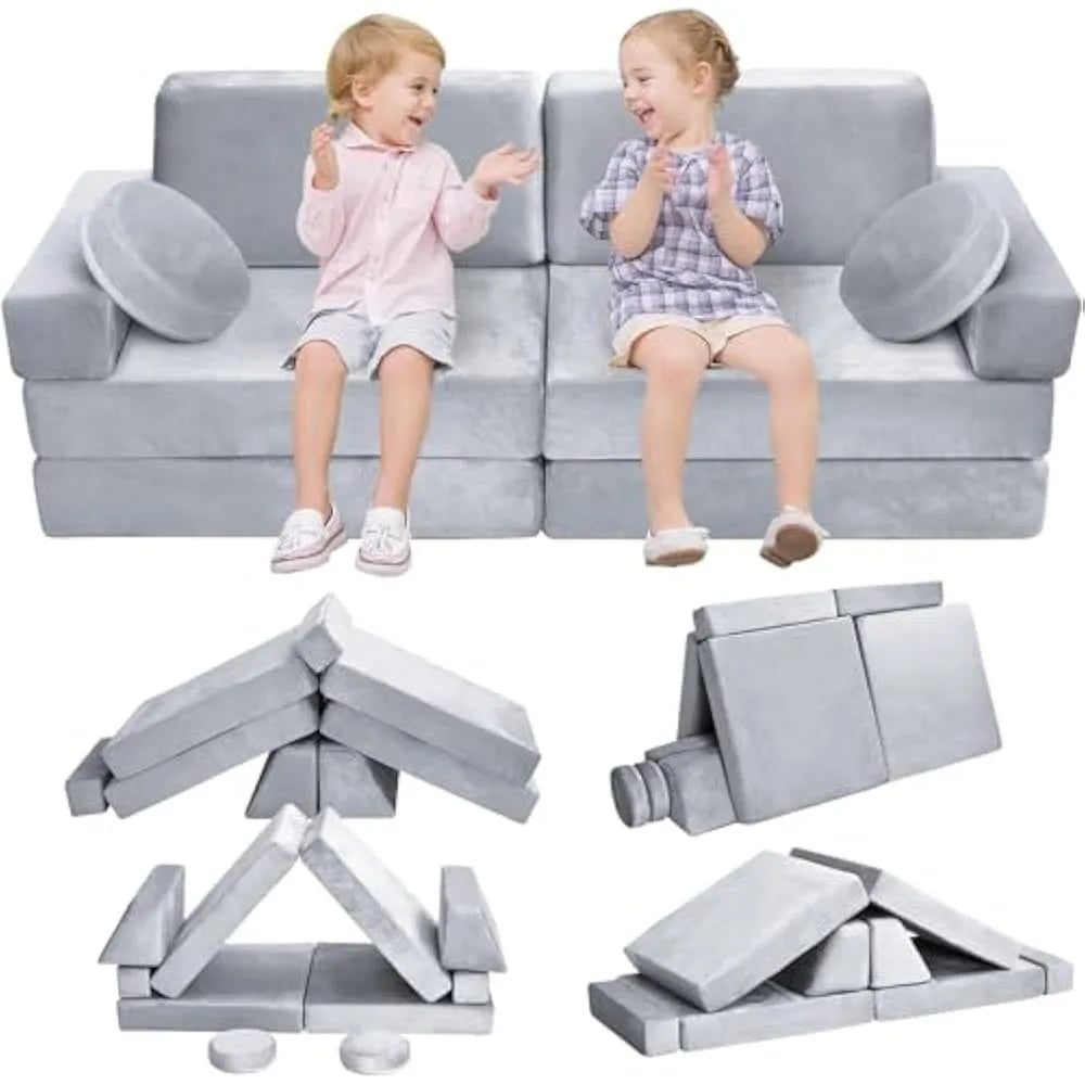 Modular Play Couch, 10PCS Creative Sectional Fort Building Sofa,for Bedroom Convertible Soft Foam Furniture Floor Cushion