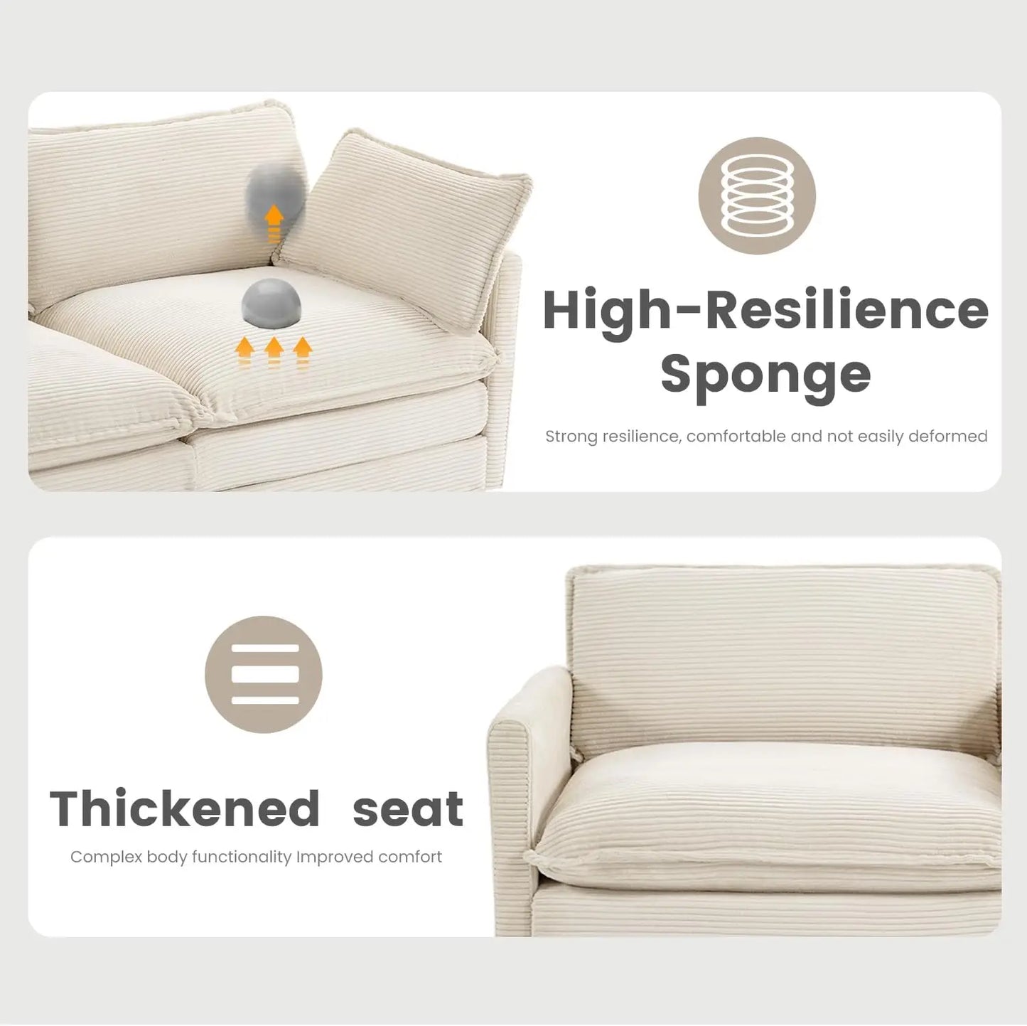 112 Inch 4 Seat Corduroy Sofa Set Convertible L Shaped Beige
