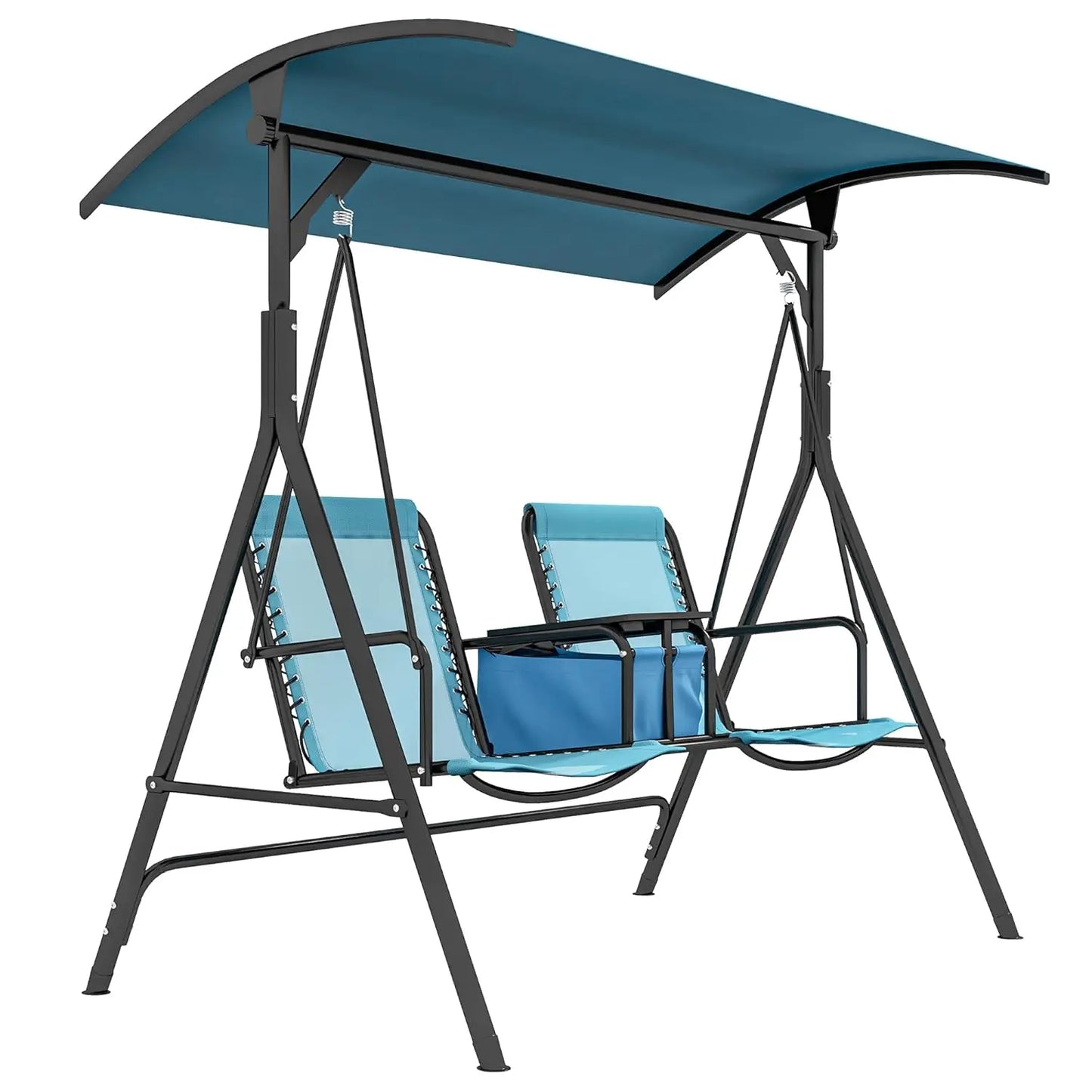 Two Seat Outdoor Patio Swing Chair With Canopy Glider Storage Table Cup Holder