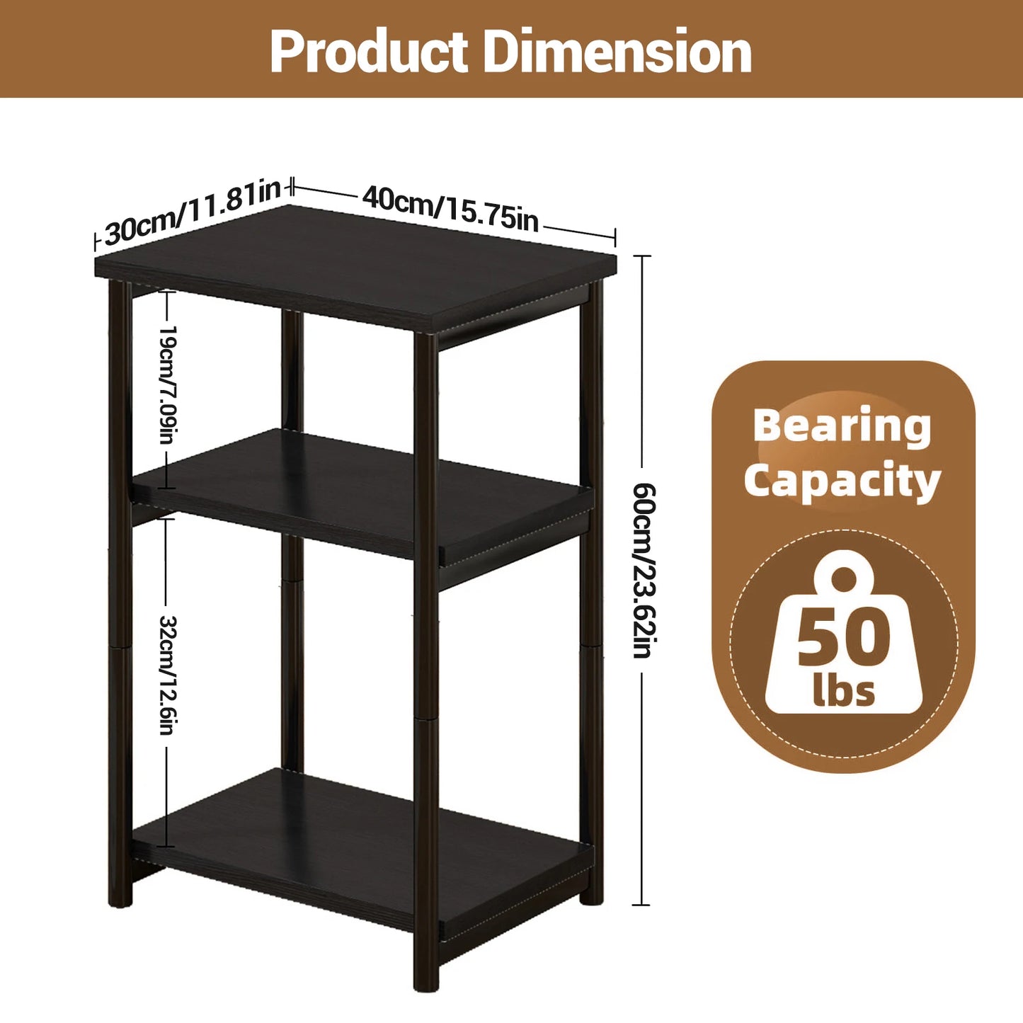 3 Tier End Table With Storage Shelves Rustic Narrow Sofa Side Table Metal Frame