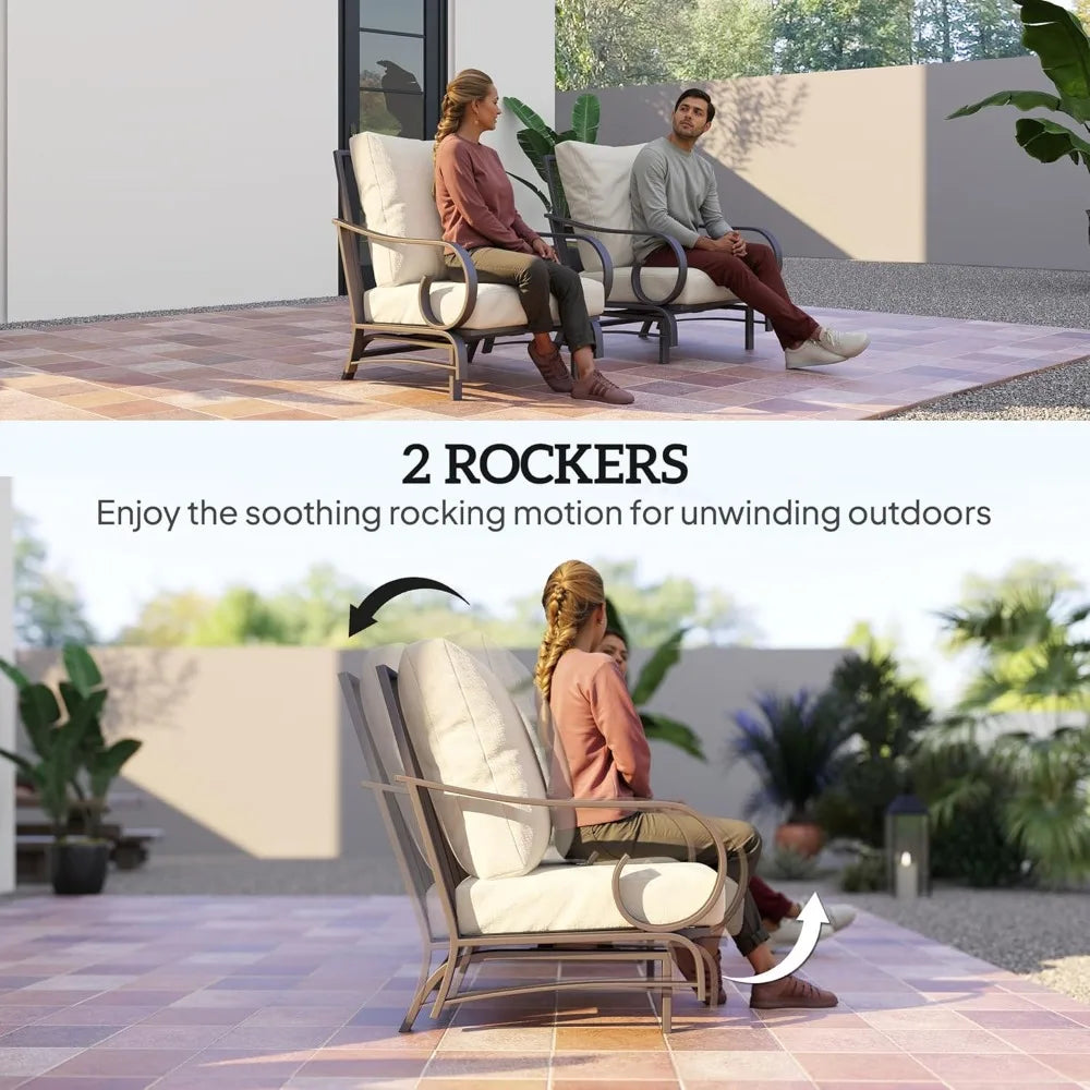 5 Piece Outdoor Patio Furniture Set 2 Rocking Chairs 3 Seat Sofa 2 Ottomans