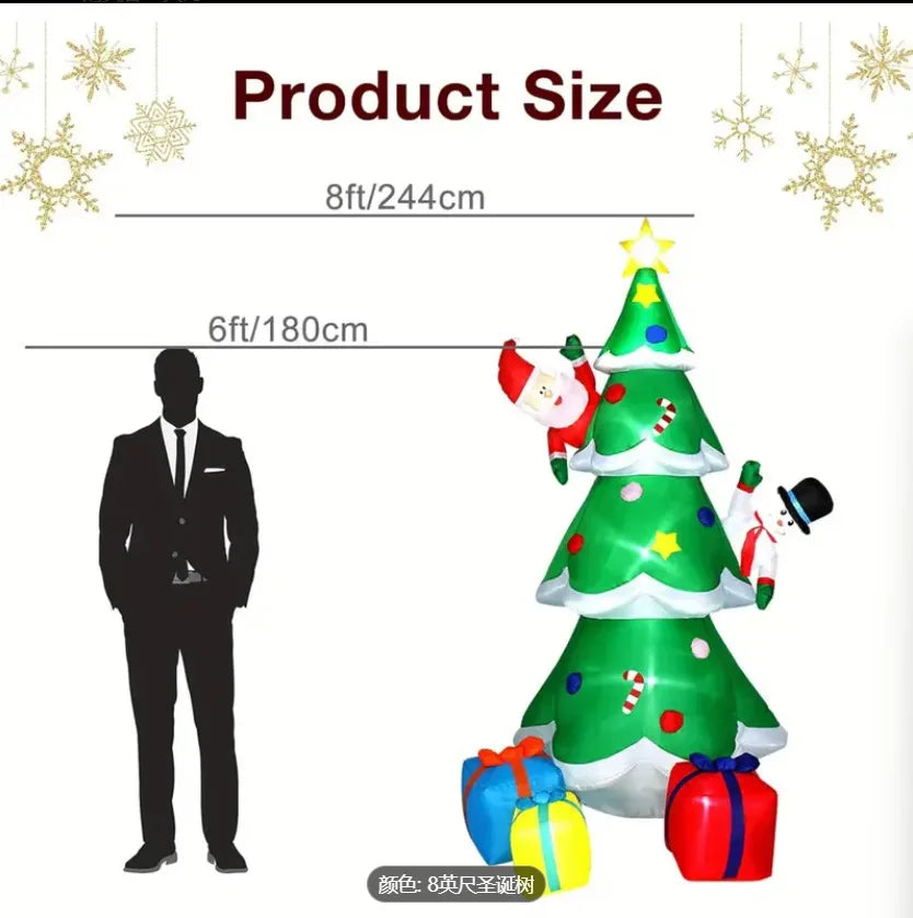 2.4M 8FT Christmas Inflatable Wall-Climbing Elderly Figure Seated Gift Hat Christmas Tree Decoration Outdoor Garden Ornament