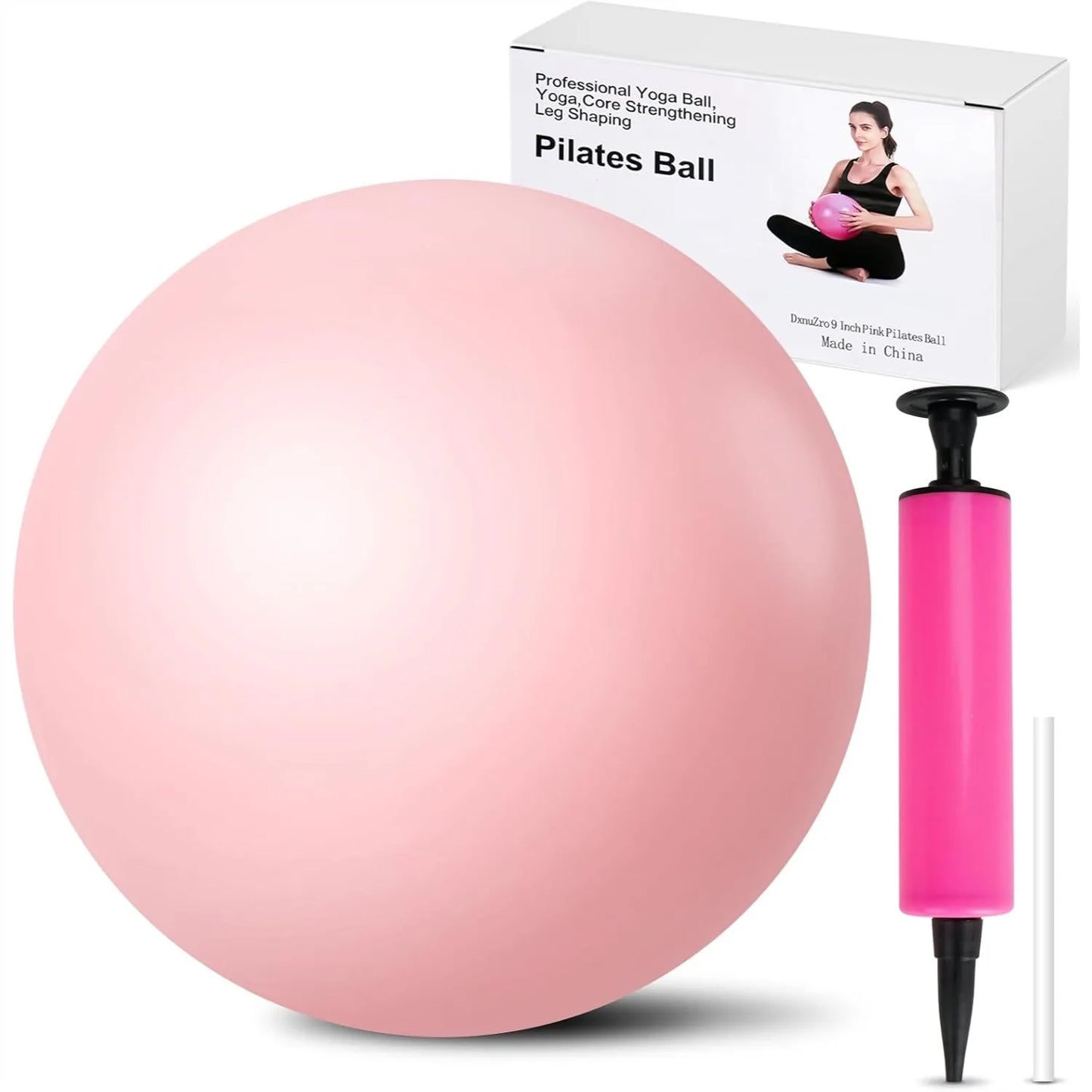 9 Inch Pink Pilates Stability Ball With Pump For Core Workout Home Gym