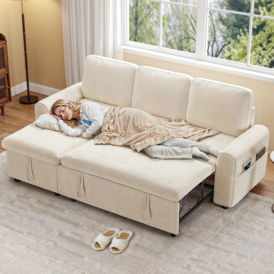 L Shaped Sleeper Sofa 85In Pull Out Couch Bed Storage Chaise