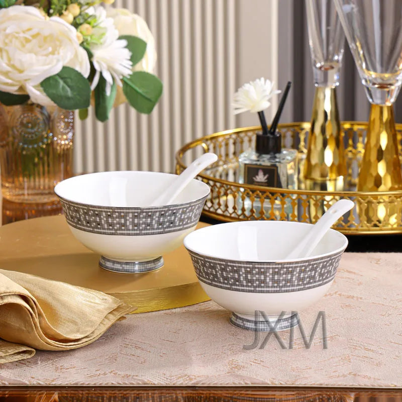 Luxury 10 Piece European Style Gray Horse Drawn Cart Tableware Set Bone China