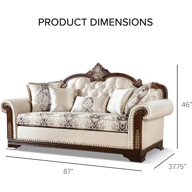 3-Piece Upholstered Sofa Set with Tufted Back & Rolled Arms, Beige
