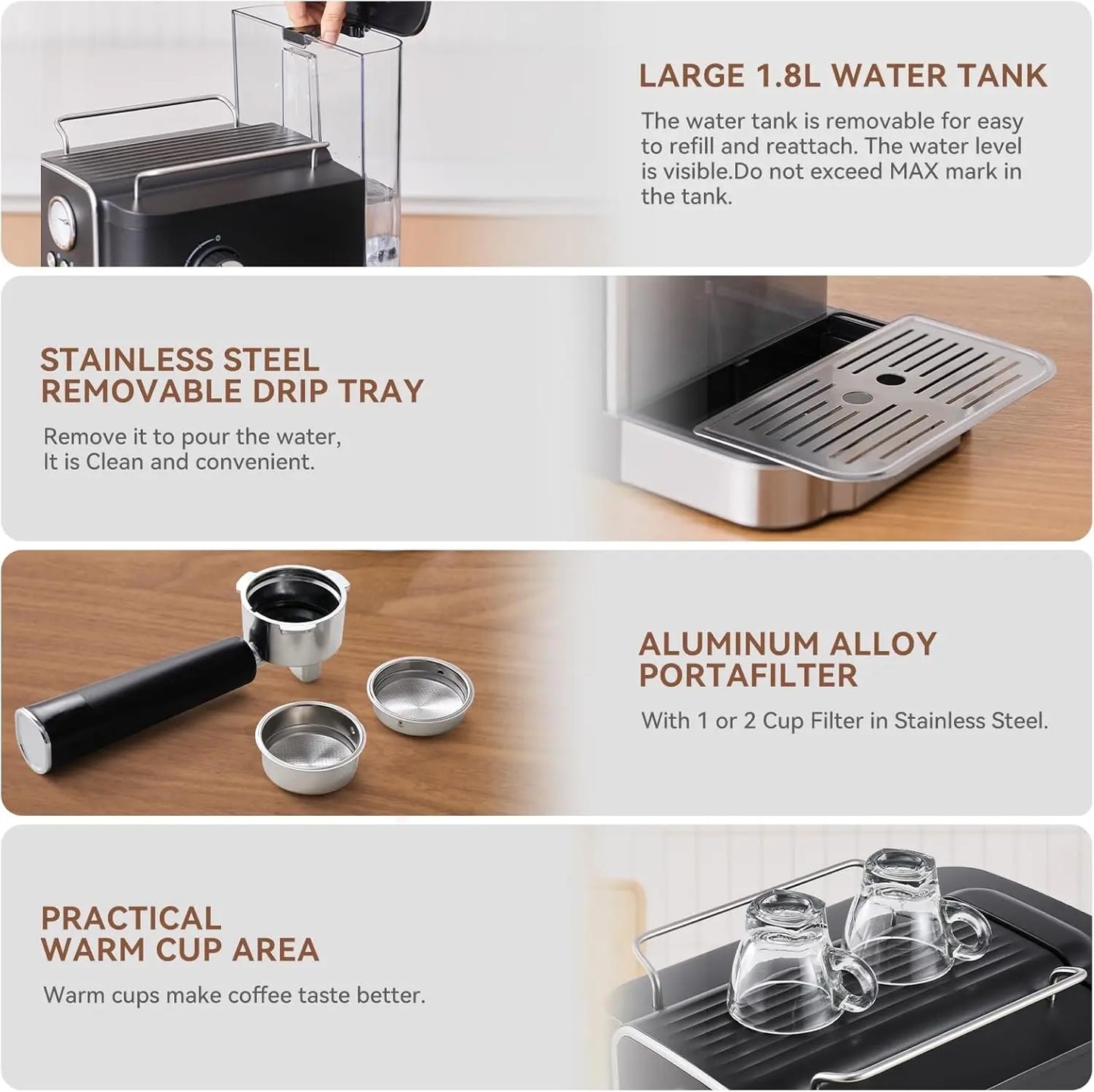20 Bar Espresso Machine Professional Coffee Maker With Milk Frother Steam Wand