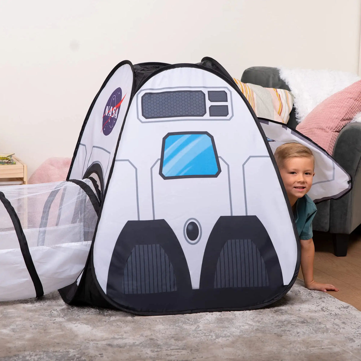 Joyfy Rocket Ship Play Tent With Pop Up Tunnel Set For Kids