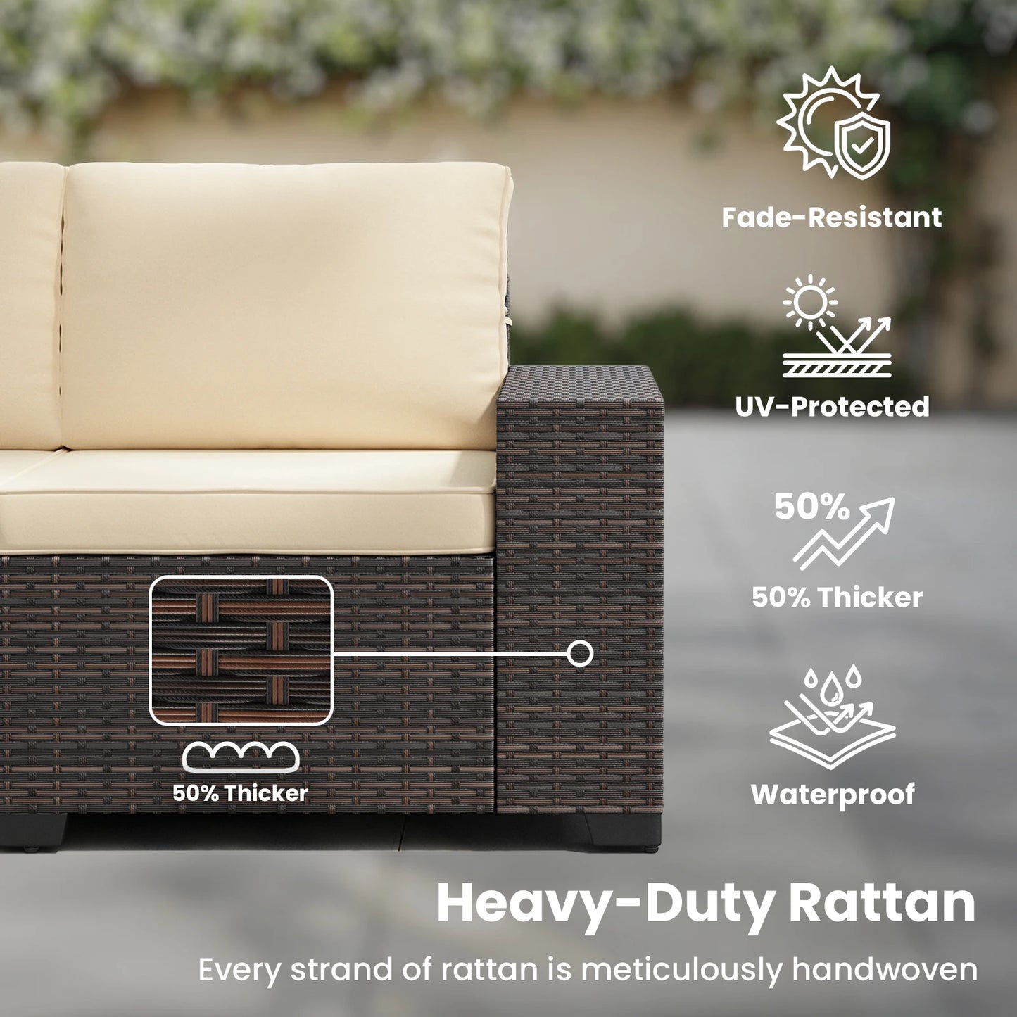 7 Piece Patio Sectional Furniture Set With 44 Inch Fire Pit Table Garden Rattan