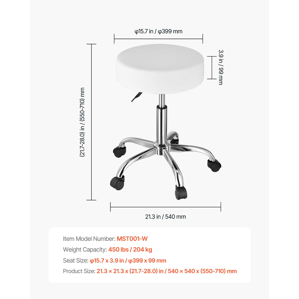 SucceBuy Adjustable Rolling Stool With Wheels 450 Lbs For Salon Spa