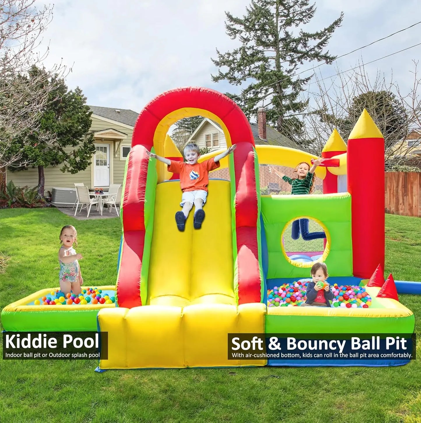 Large Bounce House for Kids with Tall Slide Climbing Wall
