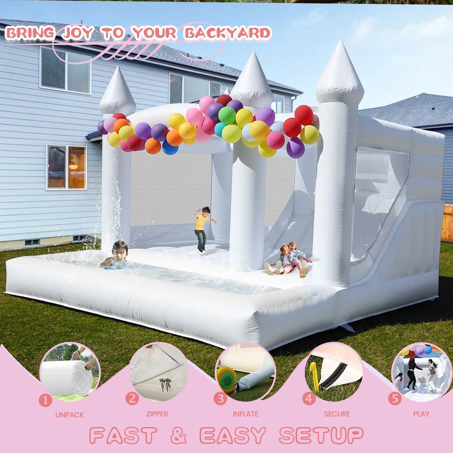 13ft Commercial PVC White Bounce House Inflatable Wedding Castle For Kids And Adults