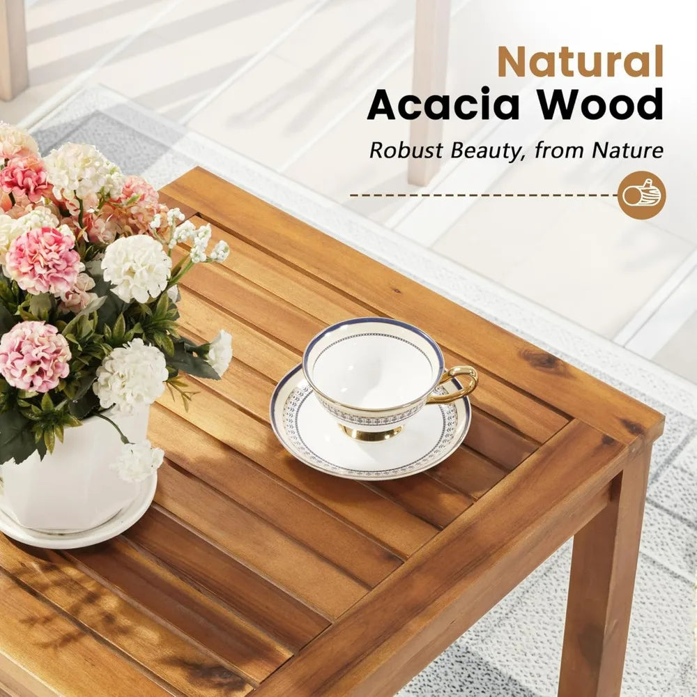 Flamaker 3 Piece Acacia Wood Patio Furniture Set With Coffee Table Cushions