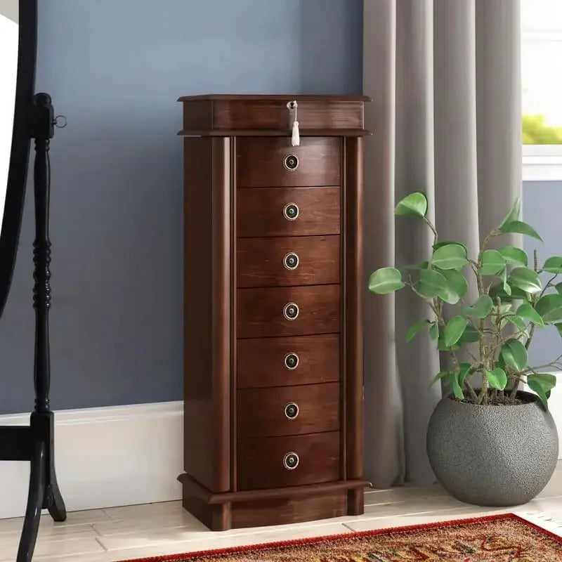 Locking Jewelry Storage Organizer with Top Flip Mirror, 7 Drawers, Jewelry Chest Armoire, Jewelry Box for Necklace, Earring