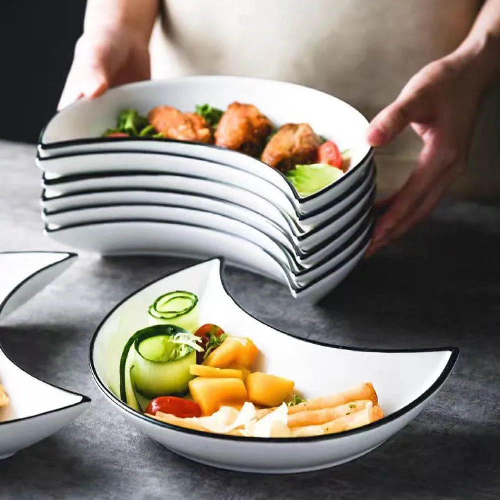 5 Piece Reunion Moon Shaped Ceramic Dinnerware Set For Hot Pot Plates