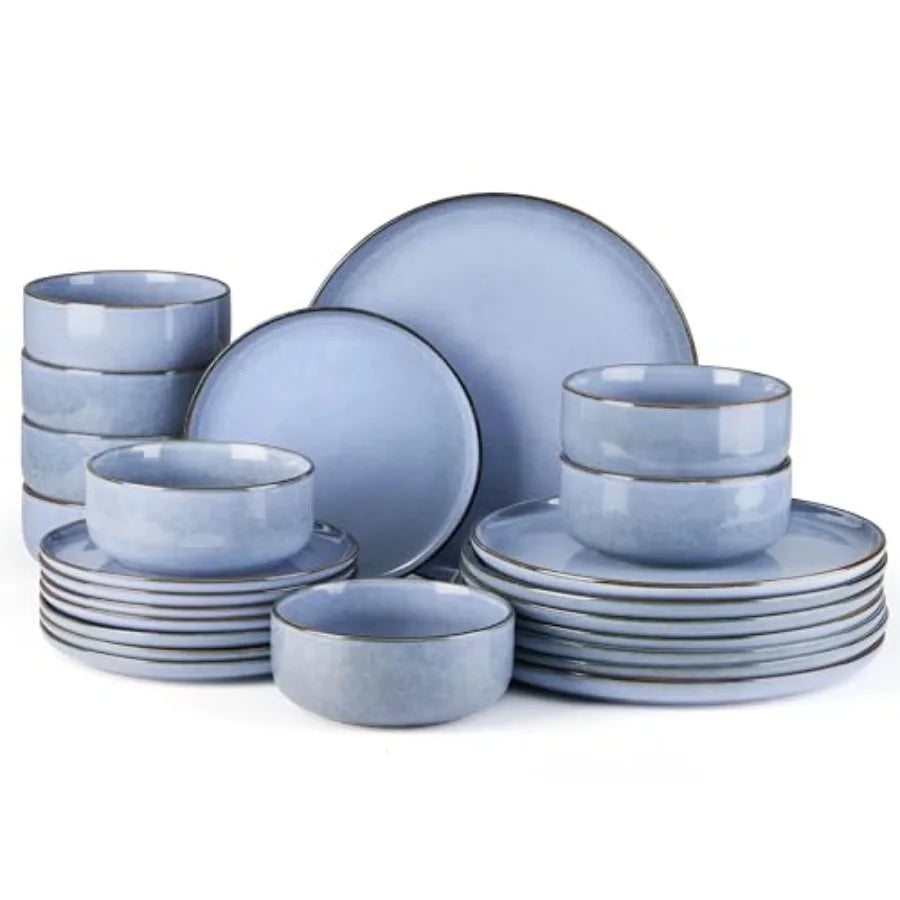 12-Piece Reactive Glaze Dinnerware Set For Four Plates And Bowls Microwave Safe